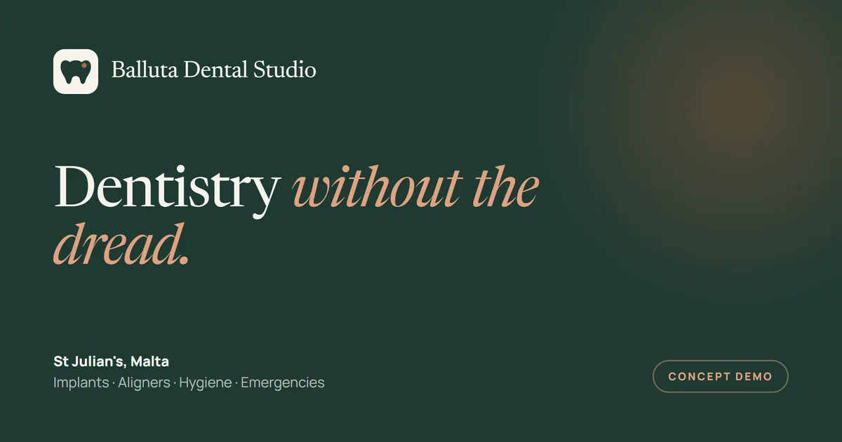 Homepage of Balluta Dental Studio, a practice website built by Ċawla Studio